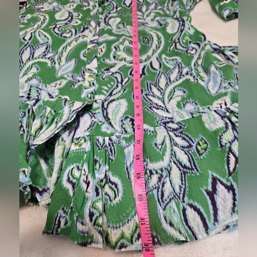 ZARA Spring Collection 2022 Blue / Green Printed Shirt Mini Dress Size L - Picture 14 of 14